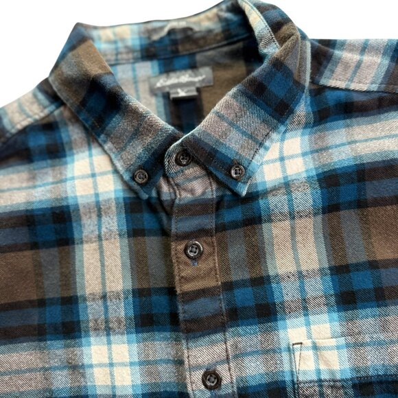Eddie Bauer Plaid Check Flannel Button Down Shirt 100% Cotton Size Men's TL Lg - Picture 1 of 11